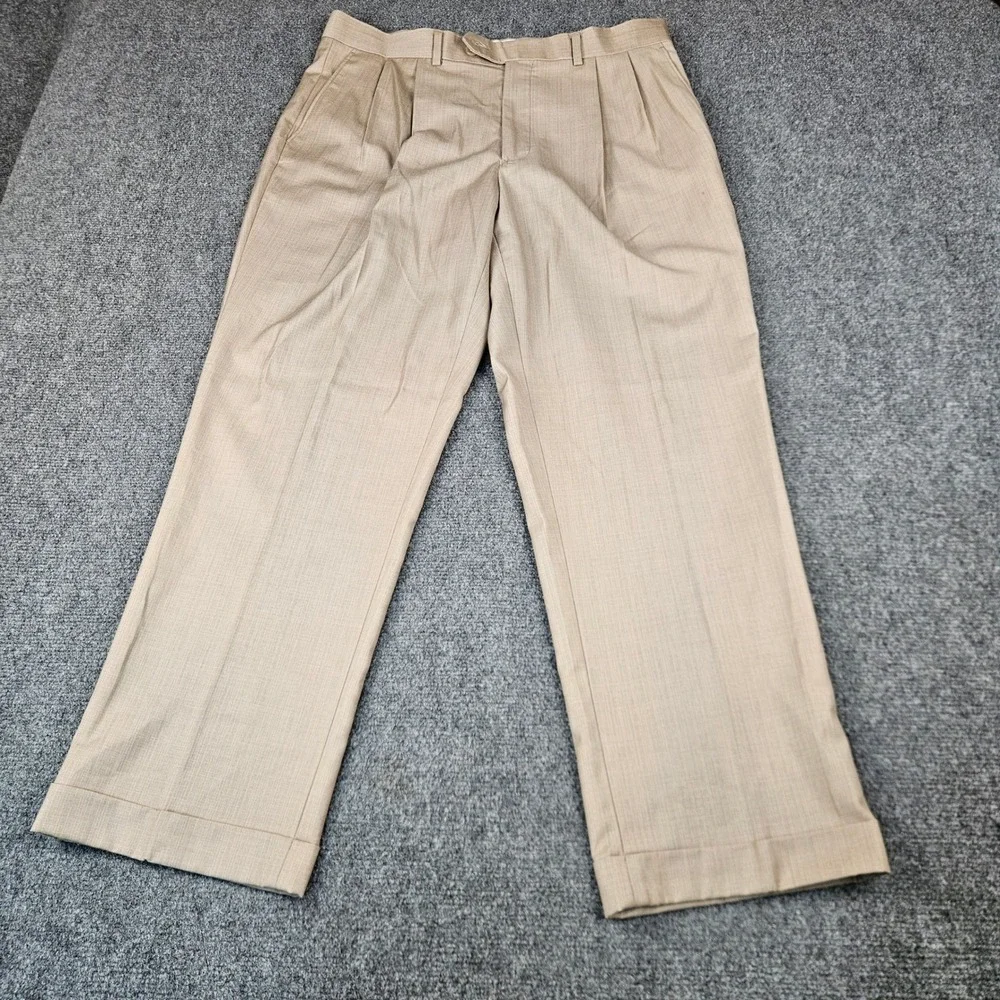 Lauren Ralph Lauren Mens Tan Pleated Cuffed Dress Pants 34x29 Pinstripe Trousers